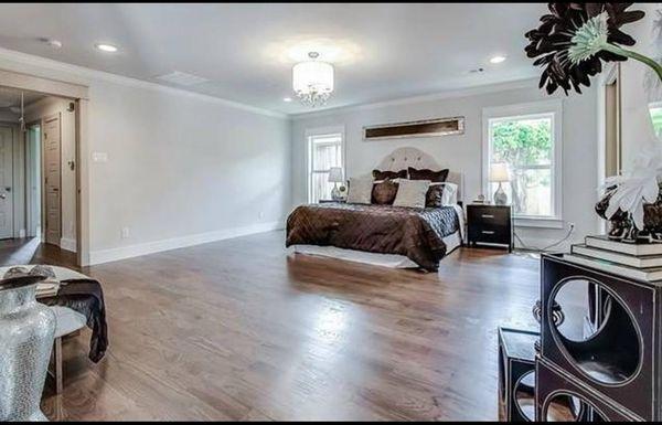 Master suite fresh paint, new engineered wood flooring, new light fixtures and recessed lighting