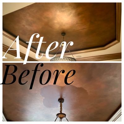 Metallic Finish Ceiling Restoration in Dining Room