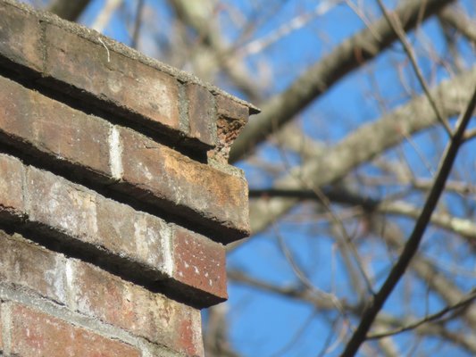 Zoomed in on spalling bricks.