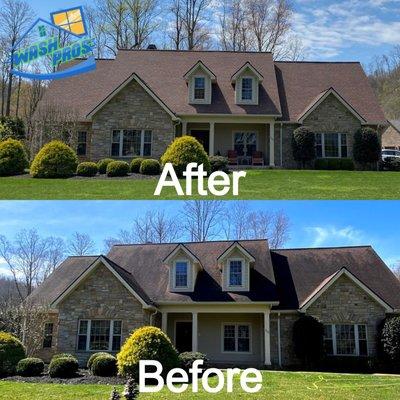 Made this gorgeous house look even better. Roof cleaning in Bridgeport, WV!