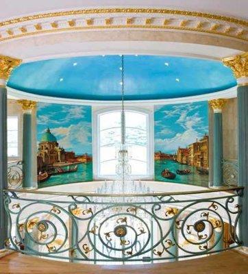 Cupola finishing with Gilding, Stippled Color, and 4 panel mural of Venice