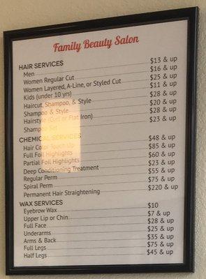 Price list