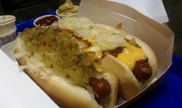 Sauerkraut Dog ($3.85) and Chili & Cheese Dog ($4.25)