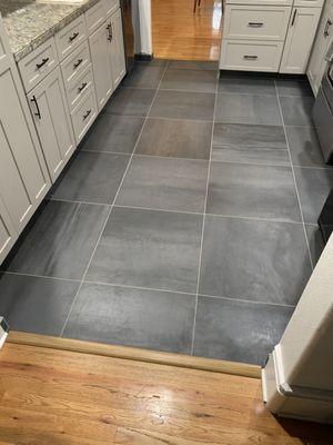 New porcelain kitchen tiles with natural grey grout