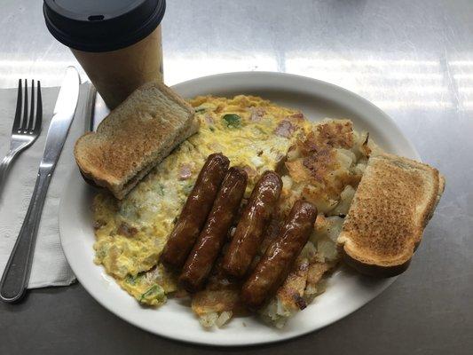 Western Omelette w/ Sausage Links, Home Fries & Toast