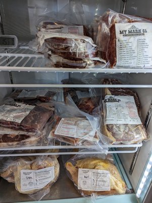 Frozen meat all from Texas farms! Chicken, beef, lamb, and goat!