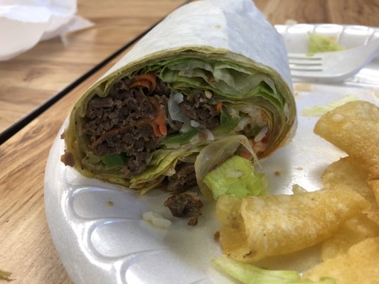 Bulgogi wrap. Very tasty. Nicely spiced.