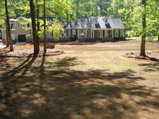 Before Pic -Client Problem:  Too many trees and never really had any good grass.  We removed 17 trees and re graded the yard ...