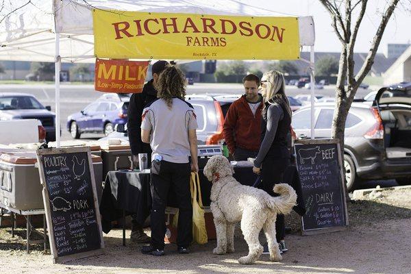 Richardson Farms at SFC Farmers' Market at Sunset Valley. Selling organic, ethically raised meat and dairy.