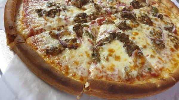 Beef stake pizza