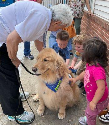 The OSWLC Comfort Dog, Amos, visits classes monthly!