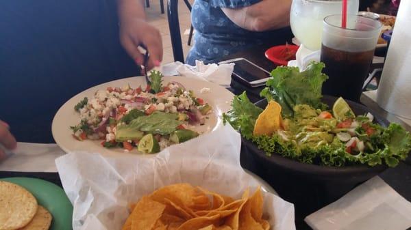 Ceviche and guacamole