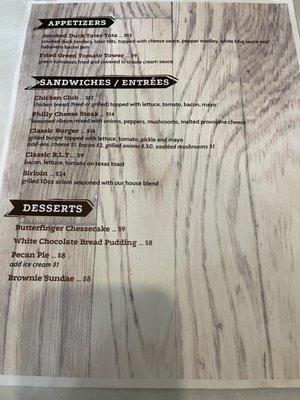 Back of menu