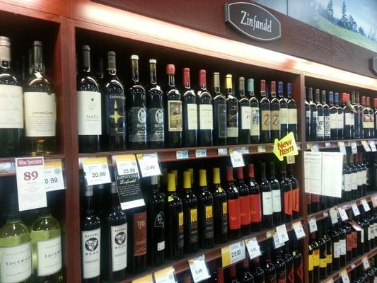 Hundreds and hundreds of wines.  You can find great deals on imported, domestic as well as local wineries.