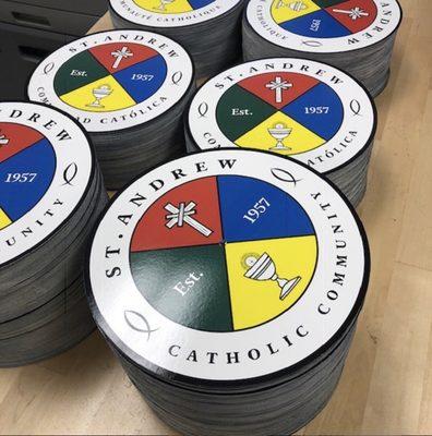 Custom Logo design, graphic design, and full color print production of 3000 custom circle die cut handouts.