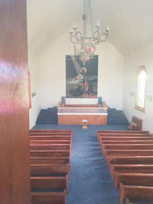 The chapel has stained glass windows.