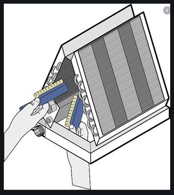 Cleaning and brushing debris and grime off of indoor evaporator coil.