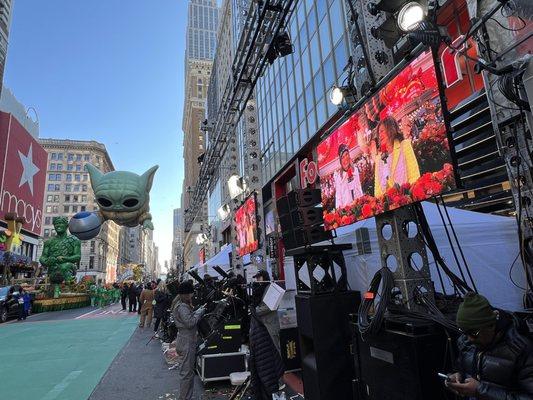 Performance monitors for performers / floats at the Macy's Thanksgiving Day Parade.