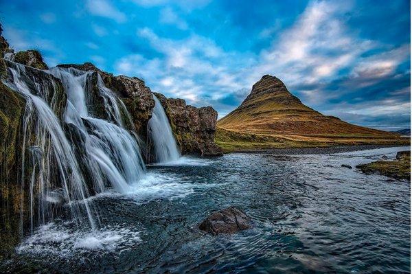 Waterfall Falls Clouds Sunset Iceland Sky