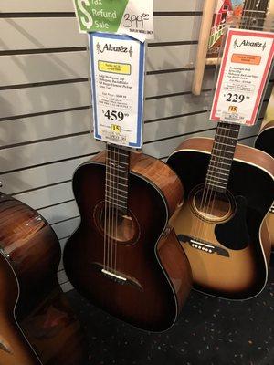 Great selection of beginner and intermediate guitars as well as high end Martin's and Taylor's.