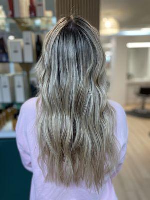 Blonde highlights with root tap.