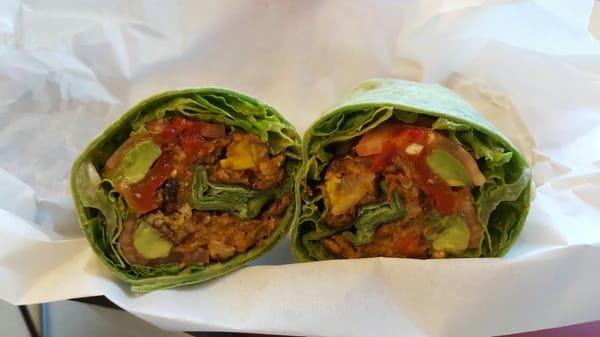 #4, Black bean burger veggie wrap on spinach tortilla