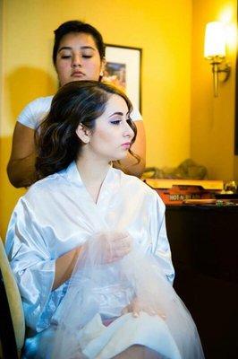 Yesenia's bride doing hair and makeup