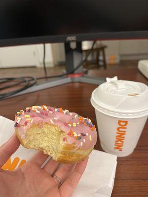 Strawberry donut and Hot Chocolate