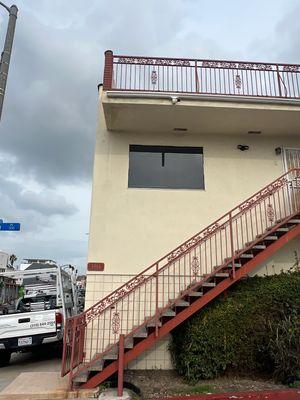 Glass installation above stairs