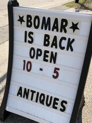 BO-MAR HALL ANTIQUES is OPEN again!