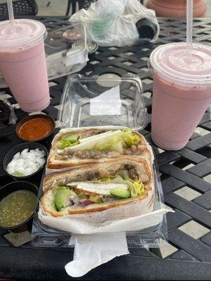 Carne Asada Torta and Fresa Agua Fresca