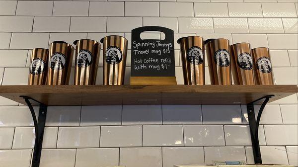 Spinning Jenny's Coffee Bar to go mugs