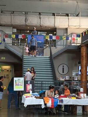 Stairs to the exhibit for the Dalai Lamas 80th birthday.