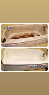 Porcelain tub refinishing before and after.