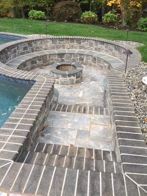 Amazing fire pit built inside pool. Bridgewater NJ