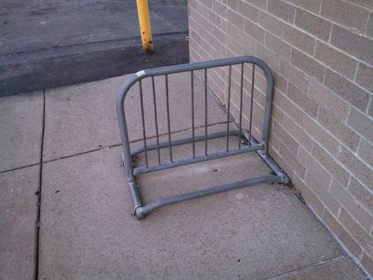 Bicycle parking is at the east end of the north side of this Walgreens store.