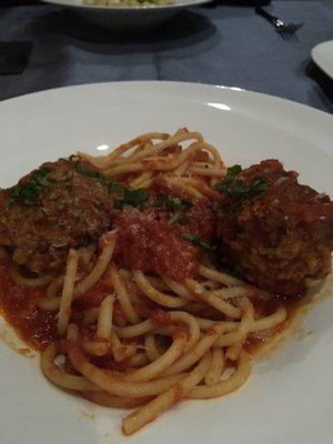 Bucatini with meatballs