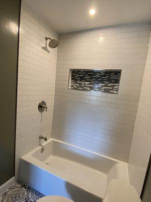 bathroom remodeled project; with niche and larger tub.