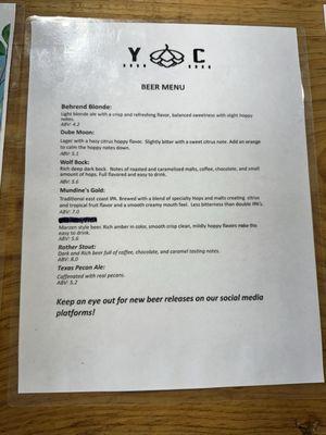 Beer menu