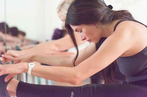 The barre is used to support movements for strengthening and active stretching sequences help to elongate the muscles.