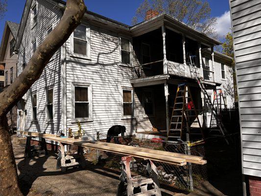 Porch restoration in the Armory District of Providence, Rhode Island