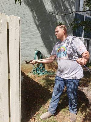 Staining a fence