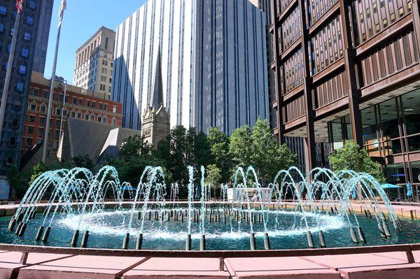 Fountain in Steel Plaza out in front of U.S. Steel Tower.