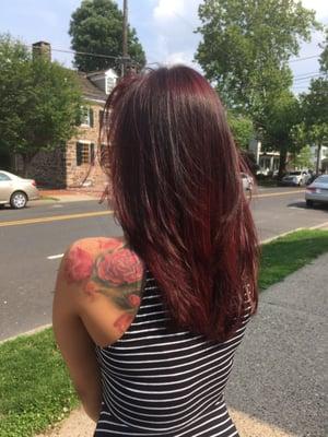 Aida sporting a gorgeous Red/Plum done by Lisa B.