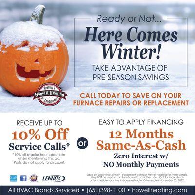 Preseason Furnace Savings! Call today!