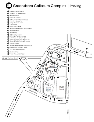 Greensboro Coliseum Complex parking map.