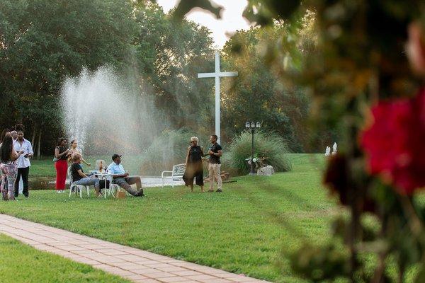 Gathered at the fountain