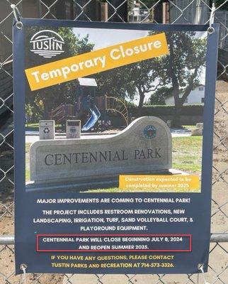 The park is closed for renovations until summer 2025