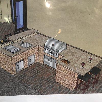 A drawing of an outdoor kitchen design from Galaxy.