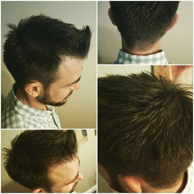 Men's haircut brscissor over comb